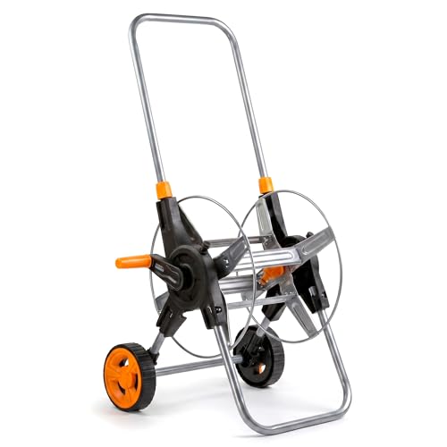 Garden Hose Reel Cart with Wheels, Hold Up to 150 ft of 5/8-inch Garden Hose, Water Hose Reel Cart with Adjustable Handle, Non-Slip Grip and Quick Hose Connectors for Garden and Backyard