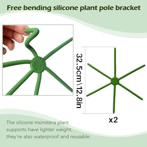 2 Pcs Free-Form Bending Silicone Plant Stem Support, L Size Flexible Hook Monstera Stem Supports, Reusable Silicone Plant Climbing Stakes Indoor Outdoor - color: 2L Green