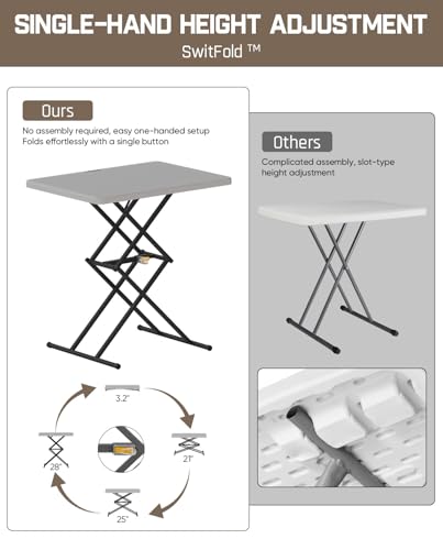 FanttikOutdoor Small Folding Table Quick Adjust 3 Heights, TV Tray, Dining - color: Grey