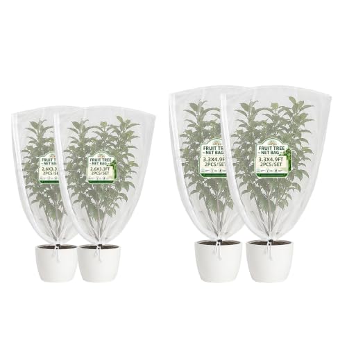 4-Pack Fine Mesh Plant Cover with Drawstring, 2.6x3.3FT - 3.3x4.9FT, Reusable Garden Netting for Vegetables, Flowers, Fruit Trees and Potted Plants, Insect Barrier Plant Protection Net - size: 2.6x3.3Ft + 3.3x4.9Ft--4pack