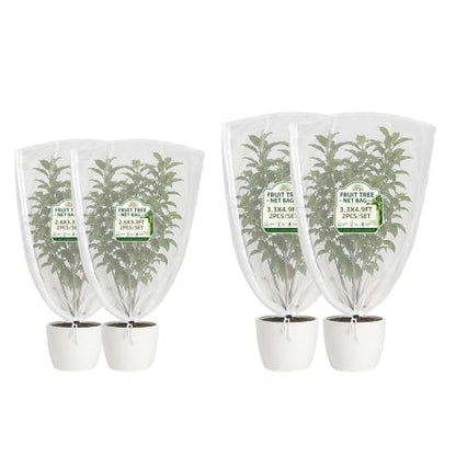 4-Pack Fine Mesh Plant Cover with Drawstring, 2.6x3.3FT - 3.3x4.9FT, Reusable Garden Netting for Vegetables, Flowers, Fruit Trees and Potted Plants, Insect Barrier Plant Protection Net - size: 2.6x3.3Ft + 3.3x4.9Ft--4pack