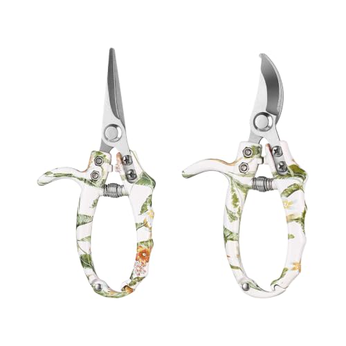 2 Pack Garden Shears, Garden Scissors with Straight & Curved Blades