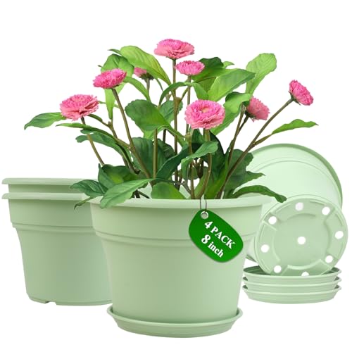 Pottiffe Plant-Pots-Planters-Indoor-Outdoor, 8 inch 4 Pack Green - color: Green, size: 8 inch-4Pack