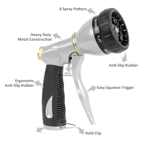 STYDDI PRO Heavy Duty Garden Hose Nozzle, Metal Water Hose Sprayer Nozzle - color: Gray