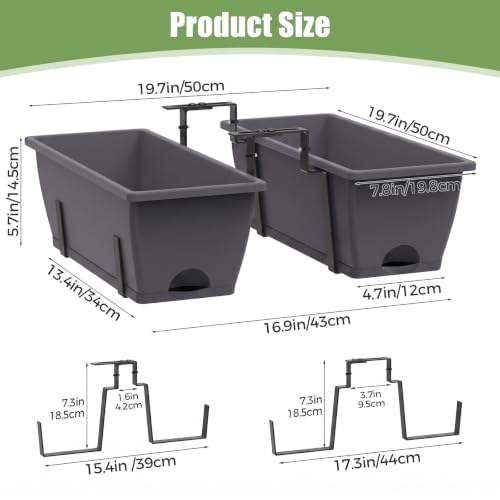 4-Pack Railing Planter Boxes with 2 Sets Double-Sided Adjustable Brackets - color: Gray