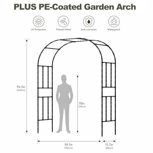 Garden Arch, 94.5’’x59.1’’ Arbor Trellis, Garden Arch Trellis for Climbing Plants Outdoor, Arbor for Flower, Climbing Vine Vegetable, Fruit and Lawn(Black) - color: 60'' L/Black, size: Double-Sided/95'' H