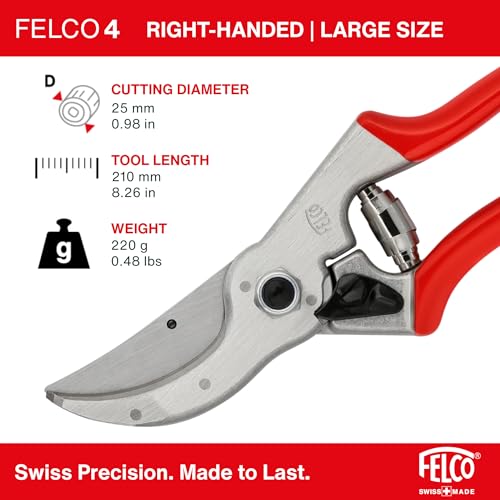 Felco F4 Pruning Shears – 9.25" Swiss-Made Garden Clippers for Pruning | Hand Pruners for Gardening | Garden Tool Cutter with Precision Bypass Blade, Aluminum Body, Replaceable Parts, Nut/Bolt Model - size: F4 Large Basic