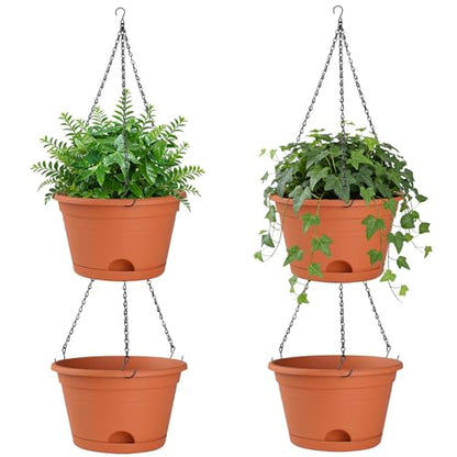 Nooulap 4 Pack 10 Inch Hanging Planters, Plastic Hanging Plant Pot, Red - color: Brick Red