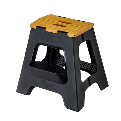 Vigar Compact Folding Step Stool, 16 in 2 Step, Black Bamboo Print - color: Black Bamboo Print, size: 16-Inches, 2-Step Stool