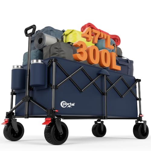Portal Ultra Compact Folding Wagon Cart with Brakes, 300L Large Cart - color: Blue