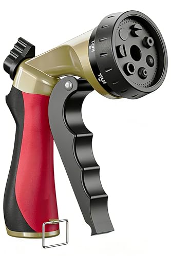Metal Garden Hose Nozzle with 8 Spray Patterns & Thumb Control - color: Red Black