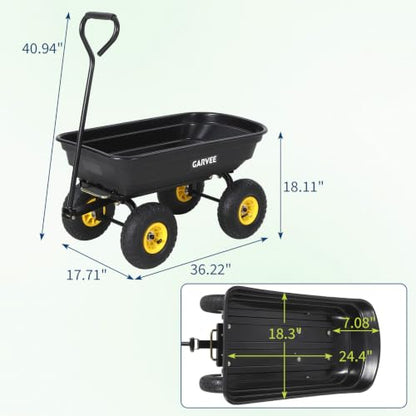 Garvee Garden Dump Cart, 400lb Heavy Duty Poly Wagon with Pneumatic Tires - size: 400LBS