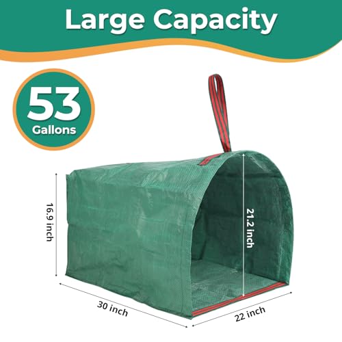 2 Pack 53 Gallon Reusable Yard Waste Bags, Dustpan-Type Leaf Collector Bag, Collapsible Heavy Duty Leaf Bags, Standable Garden Waste Bags for Collecting Leaves, Lawn Grass, Clippings and Branches