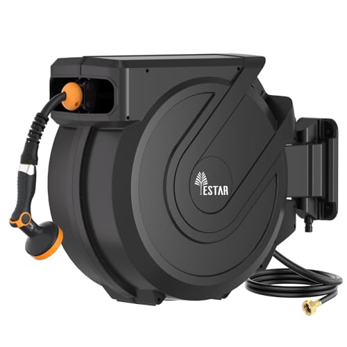 Retractable Garden Hose Reel 5/8 in x100 ft， Wall Mounted Hose Reel - color: Gray, size: 5/8"x100 ft
