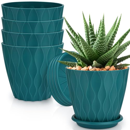 YNNICO 6 inch Plant Pots for Indoor with Drainage Holes and Tray Saucers - color: Blue, size: 6 inch