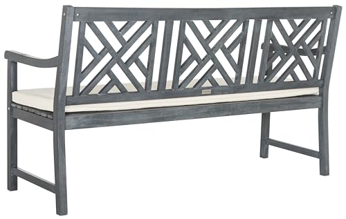 Safavieh PAT6738A Outdoor Collection Bradbury 3 Seat Bench - color: Ash Grey / Beige