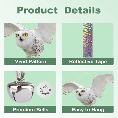 2PCS Fake Owl to Keep Pigeon Away from Balcony Flat Paper Garden Owl to Scare Woodpecker Away from House Hanging Plastic Owls with Reflective Tape Pigeons Scare Devices for Outdoor Porch Patio Roof - color: White 2pcs