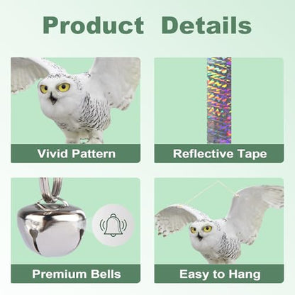 2PCS Fake Owl to Keep Pigeon Away from Balcony Flat Paper Garden Owl to Scare Woodpecker Away from House Hanging Plastic Owls with Reflective Tape Pigeons Scare Devices for Outdoor Porch Patio Roof - color: White 2pcs