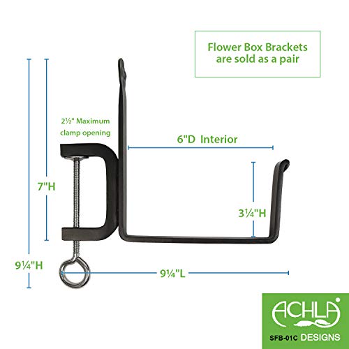 Achla Designs SFB-01C Clamp-On Flower Box, 6" Deck Bracket, Black - size: 6 Inch