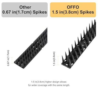 OFFO Bird Spikes for Pigeon Woodpecker Crow, Outdoor Use for Balcony Patio Window, Easy to Install, Black, Covers 8.3 Feet(2.5m) - color: Black