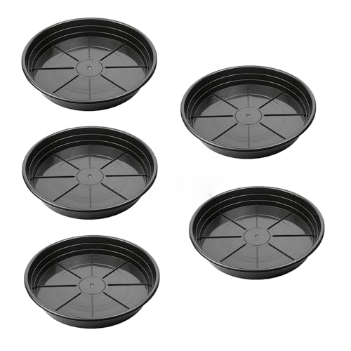 SUNPACK Premium Plastic Plant Saucer, Black 12” Inside Diameter, Pack of 5 - Protects Surfaces and Floors from Water and Debris - size: 12"