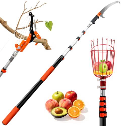 26FT Reach Manual Extendable Pole Saw Puner & Fruit Picker Kit