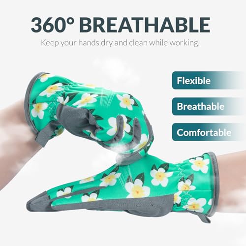 Baidast Gardening Gloves for Women, Breathable Leather Garden Gloves with Grip, Thorn Proof Work Gloves - color: Women(medium)-green+yellow