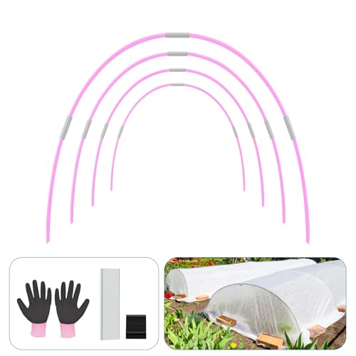 Garden Hoops 60pcs, Sunwuk Greenhouse Hoops for 2.5-5.5ft Wide Raised Bed, 10 Sets of 8.5ft Long Super Bendable Fiberglass Support Hoops Frame, Mini Greenhouse Strip for Row Cover (Pink M Size) - color: 60Pcs, size: Medium