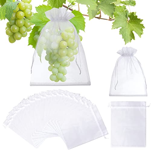 50 Pcs Fruit Protection Bags, 8x12 White Fruit Netting Bags for Fruit Trees Fruit Cover Mesh Bag with Drawstring, Netting Barrier Bags for Grapes Mango Fruit Trees Veggies Garden - color: White 8x12