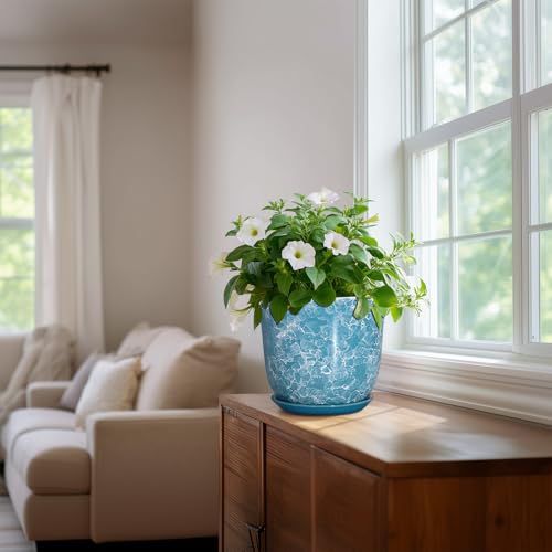8 Inch Plant Pot, Ceramic Planter with Drainage Hole, Blue - color: Gemstone Blue, size: 8 Inch
