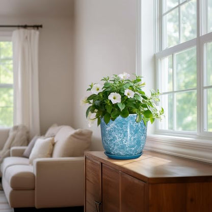 8 Inch Plant Pot, Ceramic Planter with Drainage Hole, Blue - color: Gemstone Blue, size: 8 Inch