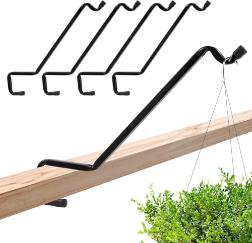Biubee 4 Pack Deck Bird Feeder Hanger for Railing - Extended Angled Metal Deck Rail Plant Hanger for Bird Feeder Planters Lanterns Wind Chimes, Fit 2" × 4" & 2" × 6" Wooden Railings