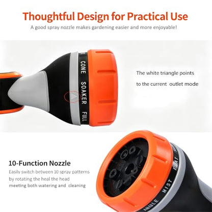 Garden Hose Nozzle with 10 Adjustable Patterns,2 Packs High Pressure Thumb Control Hose Nozzles for Watering Lawn, Car Washing and Pets Washing