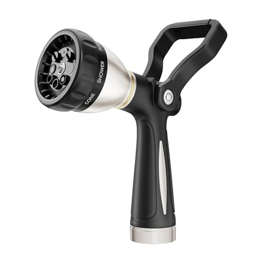 FANHAO Fireman Style Water Hose Nozzle Heavy Duty Metal, 8 Spray Patterns - color: Black