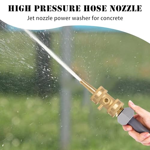Hourleey 2 Set Heavy Duty Brass Hose Nozzle, Pressure Jet Nozzle with Hose Shutoff Valve, 3/4" GHT Nozzles for Garden Hose, Car Wash, Extra 4 Rubber Washers