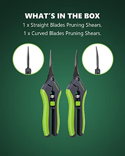 2pcs 6.5" Pruning Shears for Gardening Ultra Sharp Garden Scissors - size: 6.5 Inch Straight & Curved