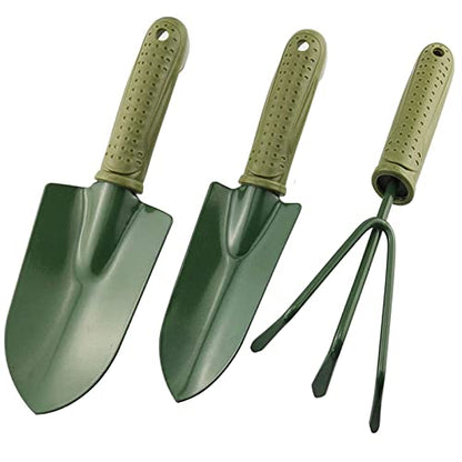 3 in 1 Garden Tool Shovel for Digging Gardening Trowel for Lawn Planting Alloy Spade Plastic Handle Anti Slippery - color: Trowel Rake Set