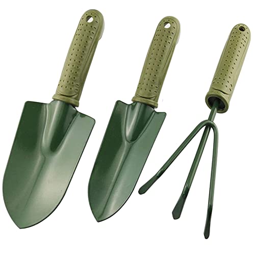 3 in 1 Garden Tool Shovel for Digging Gardening Trowel for Lawn Planting Alloy Spade Plastic Handle Anti Slippery - color: Trowel Rake Set