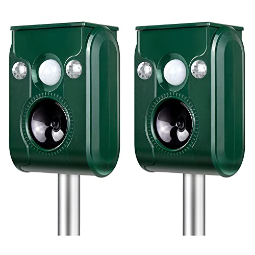 2 Pack Solar Animal Repellent, Ultrasonic pest Repeller, Cat Repellent Outdoor, Squirrel Repellent, Deer Repellent,Waterproof,Siren and Flash Animal Repellent,Repel,Dog, Raccoon, Skunk - size: 2PCS