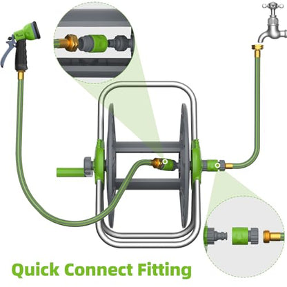 Water Hose Reel,Holds 60-80 Ft of 5/8" Hose - color: Green