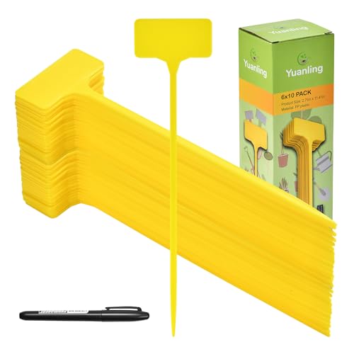 Plant Labels,60PCS Yuanling T-Type 11.4" Large Plastic Plant Tags Waterproof Plant Makers Nursery Garden Labels for Outdoor Indoor Plants Herbs Flowers Vegetable Potted Belt Marker Pen (Yellow) - color: Yellow