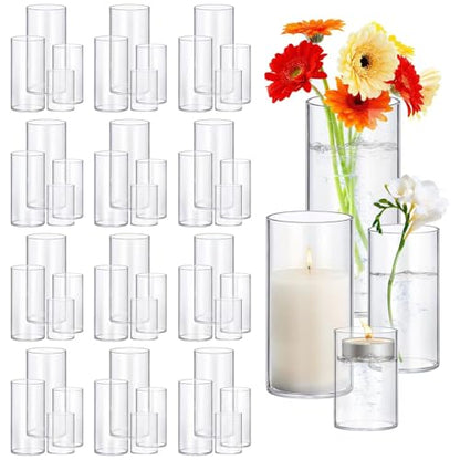 48 Pack Thick Glass Cylinder Vases 4,6,9,12 Inch Tall Clear Flower Vase Hurricane Floating Candle Holder for Table Centerpiece Wedding Home Decor - size: 48 Pack(4,6,9,12 Inch)