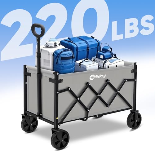 Sekey Lightweight Collapsible Wagon, 220 lb Capacity, Quick-Fold Cart - color: Gray, size: 220 lbs