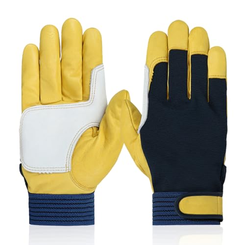 Work Gloves for Men, Mechanic Work Gloves with Enhanced Grip Non-Slip Breathable for Yard, Outdoor and Mechanic Work - color: Yellow, size: Large