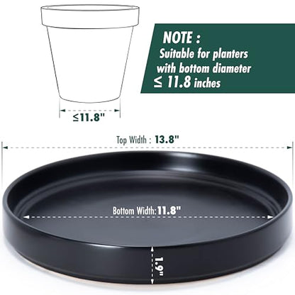 D'vine Dev Ceramic Plant Saucer/Drainage Tray, 11.8 in, Black, 97-T-B-6 - color: Black, size: 11.8" (1 Pack)