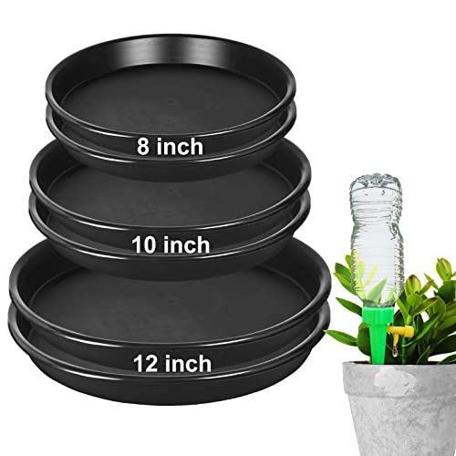 6Pack 8,10,12Inch Plastic Drip Trays Plant Saucers for Indoors Outdoor Plant, Thick Heavy Durable Sturdy Flower Pot Trays for Pots Planter, Black… - size: 8+10+12inch