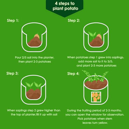 Delxo 5 Pack 7 Gallon Potato Growing Bags, Planter Garden Grow Bags with Flap, Double Layer Breathable Nonwoven Cloth for Planting,Vegetable,Tomato,Aeration Fabric Pots with Handles Green - size: 7 Gallon
