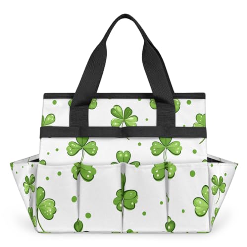 Clover Gardening Tool Bag,Heavy Duty Garden Tote Bag,Portable Oxford Leaf Gardening Storage Basket Organizer Handbag with Pockets Handle,Hand Tools Gifts for Outdoor Garden Lawn Yard - color: Clover
