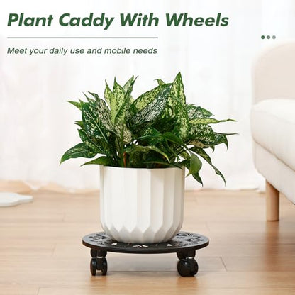 4 Pack Rolling Plant Caddy with Wheels 12 Inch, Plant Rollers with Wheels Metal Plant Caddy with Wheels Heavy Duty Plant Stand for Large Plants, Matte Black Rolling Planter Base, 4 Wheels for Planters - color: black: 12 inch