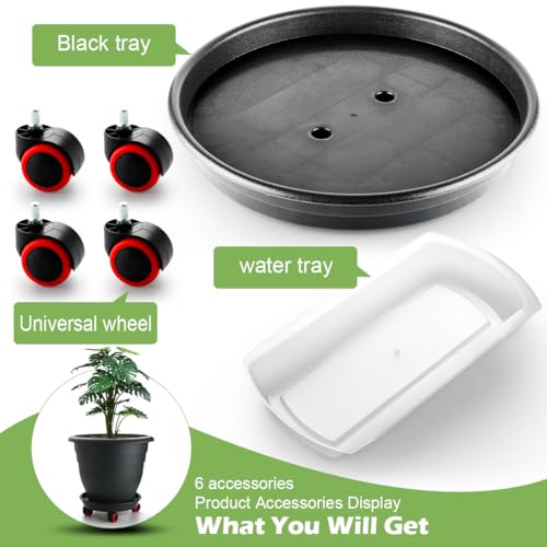 RooTrimmer 3 Pack 16 Inch Rolling Large Plant Pots - color: Black, size: 16 inch+3 trays
